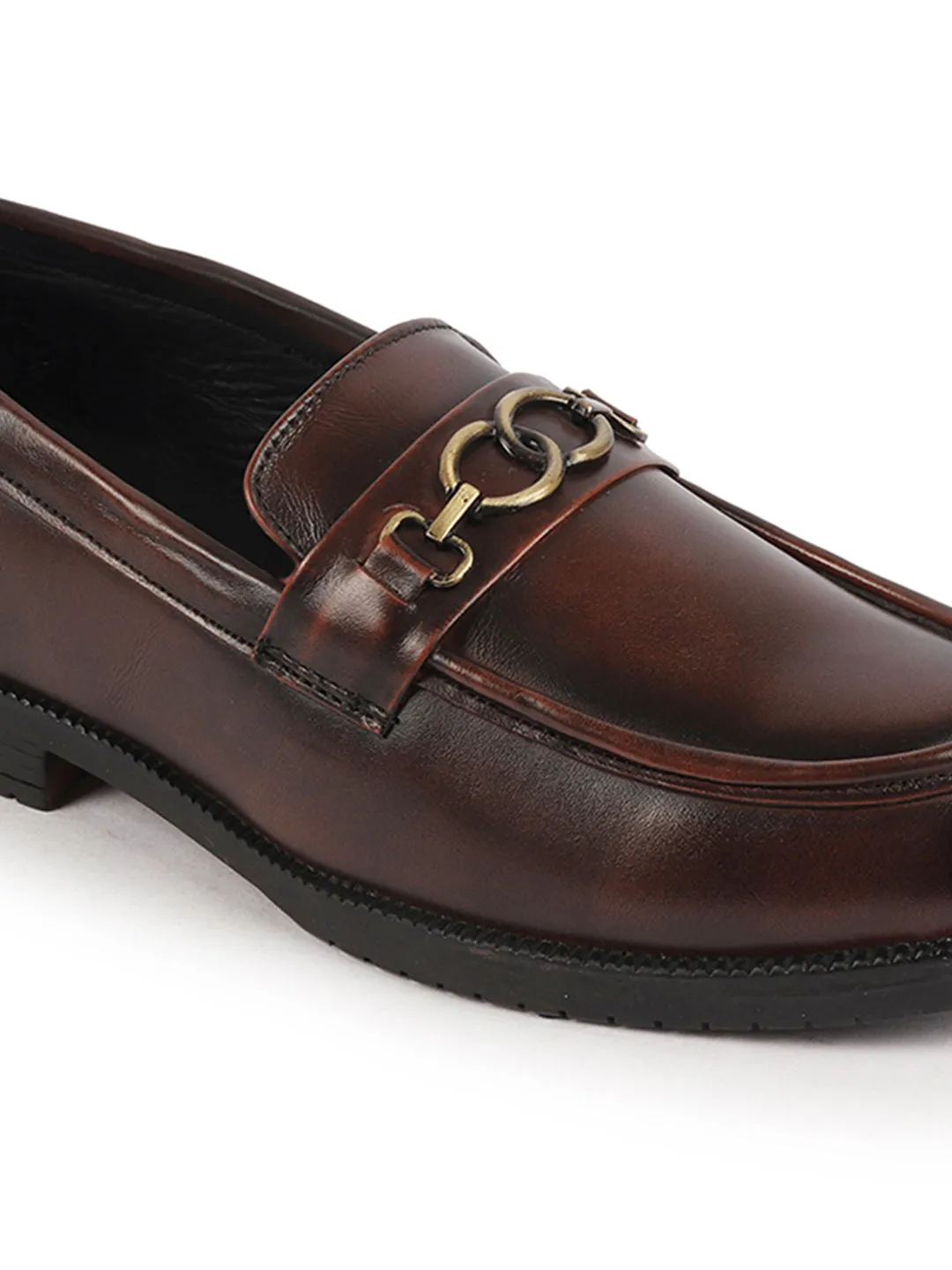 Men Brown Wedding Party Genuine Leather Buckle Slip On Loafer Shoes