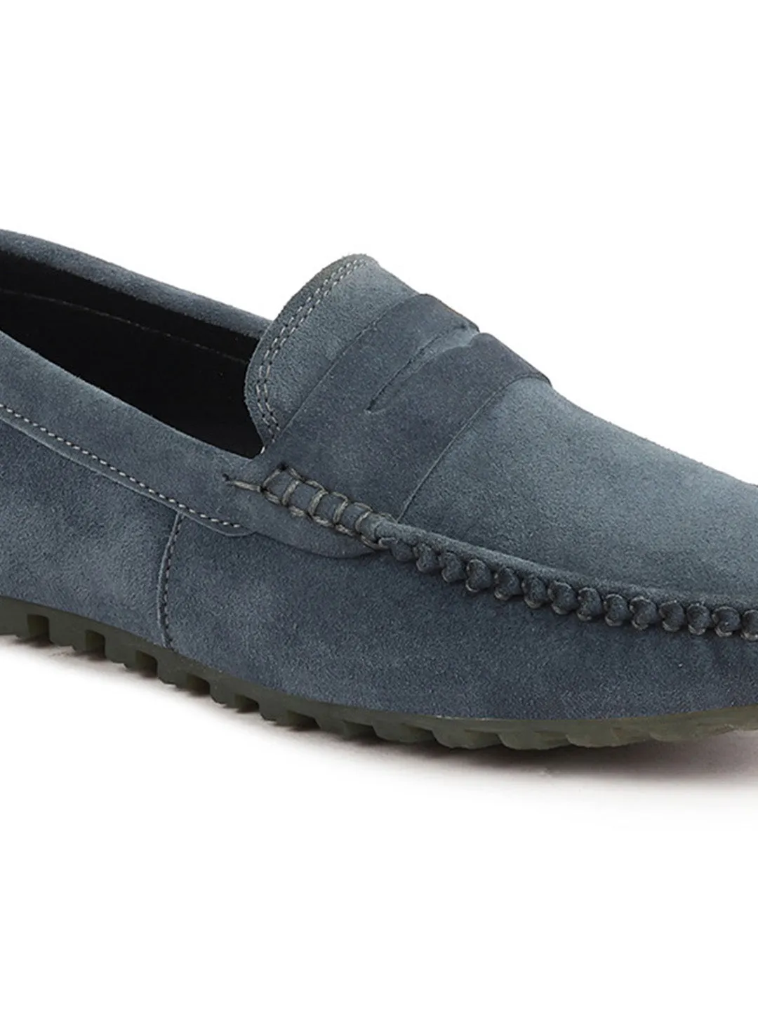 Men Grey Suede Leather Side Stitched Slip On Driving Loafers and Mocassin