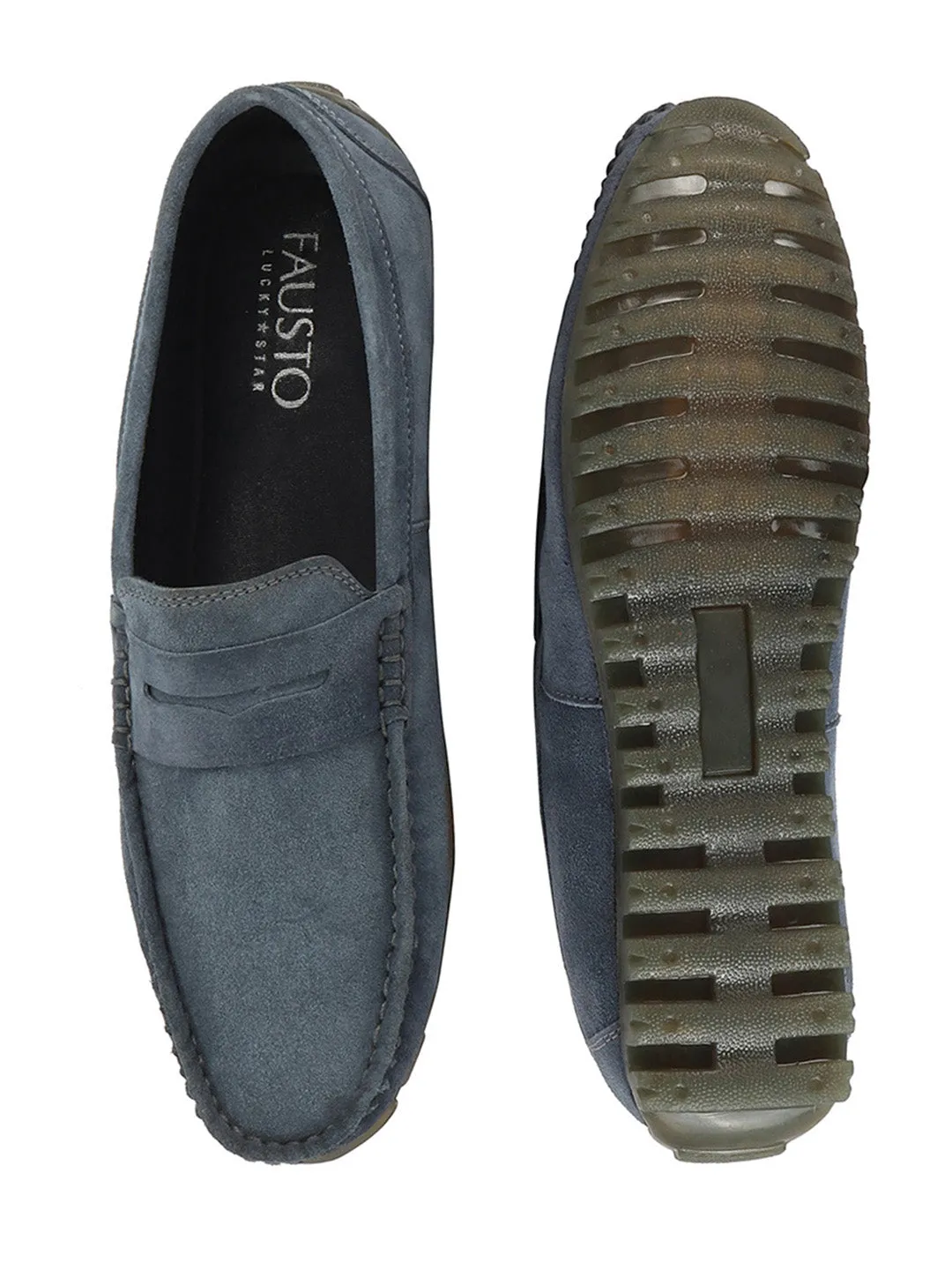 Men Grey Suede Leather Side Stitched Slip On Driving Loafers and Mocassin