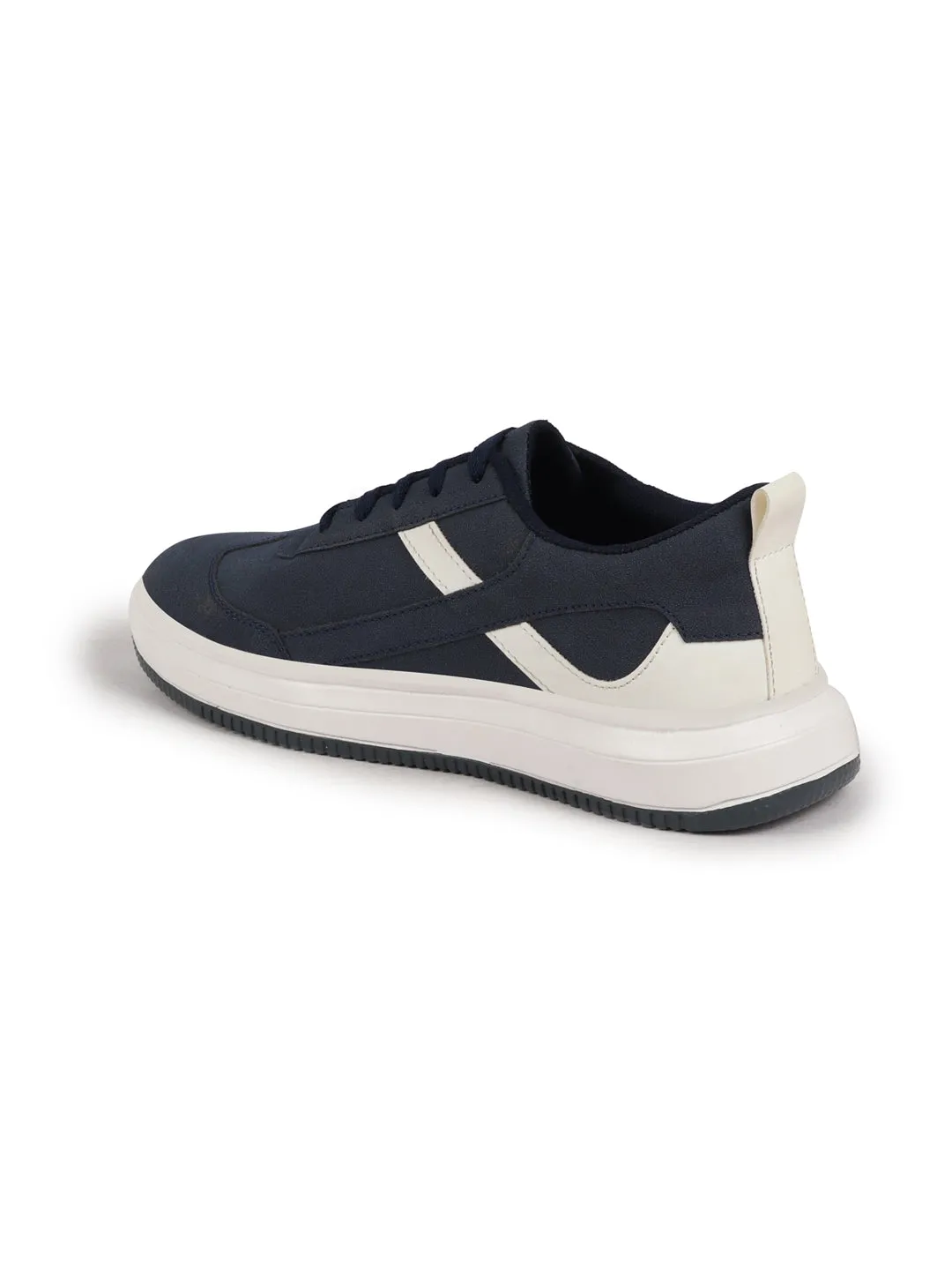 Men Navy Lace Up White Stripped Trendy All Day Comfortable Lightweight Sneakers Casual Shoes