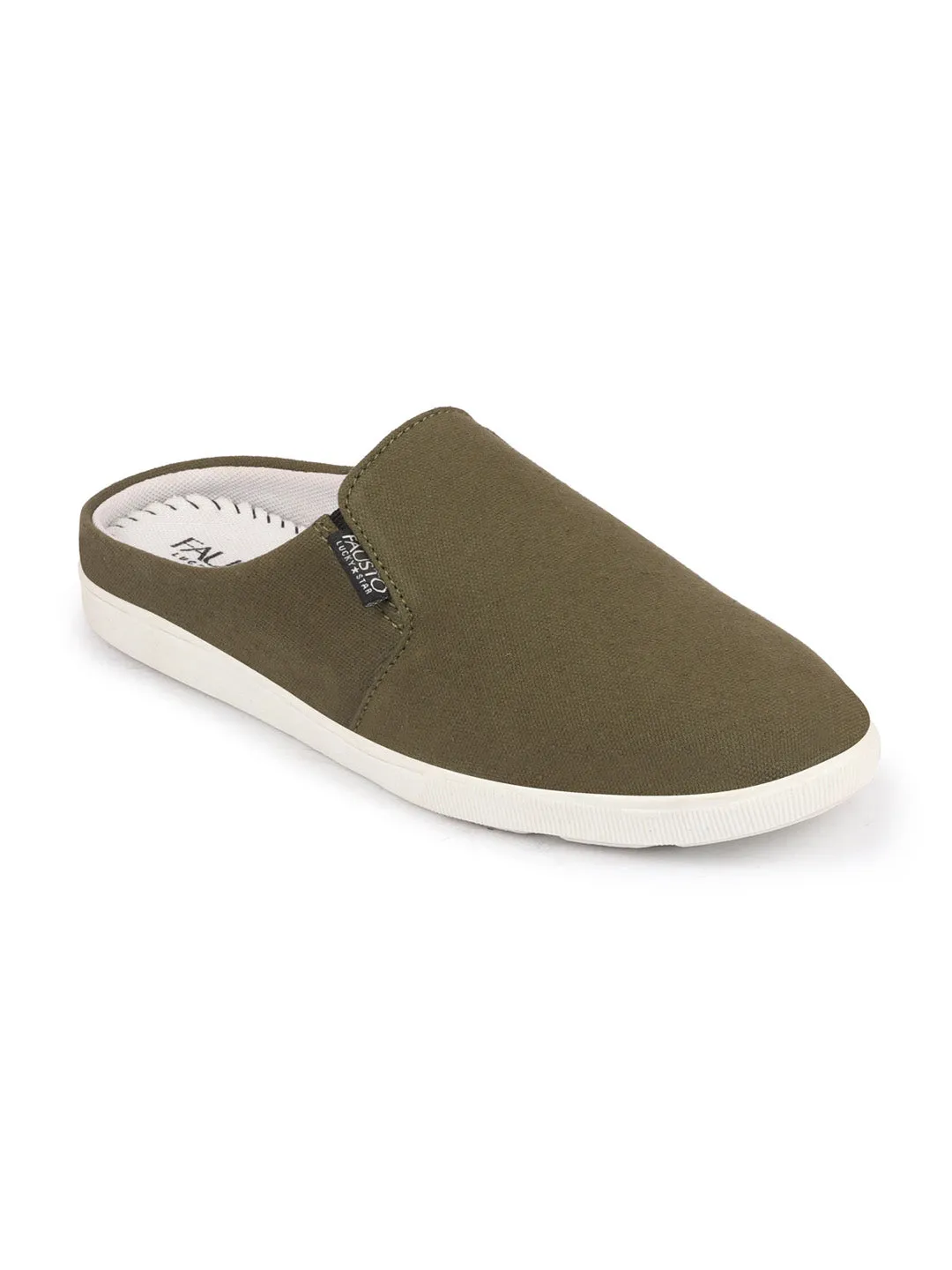 Men Olive Green Casual Canvas Slip-On Shoes