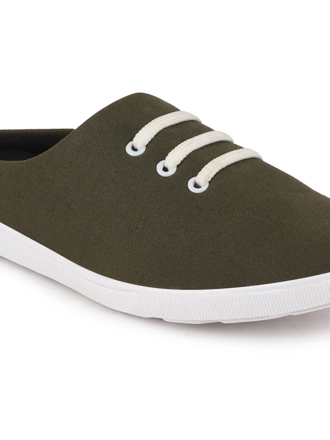 Men Olive Green Casual Canvas Slip-On Shoes