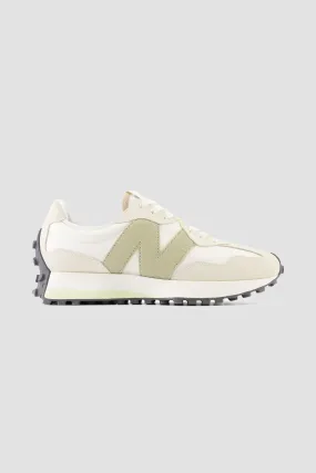 New Balance Women's 327 Sneaker in Turtledove with fatigue green