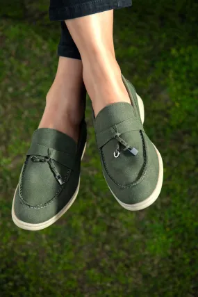 OLIVE GREEN SOFT SLIP SUEDE LOAFERS