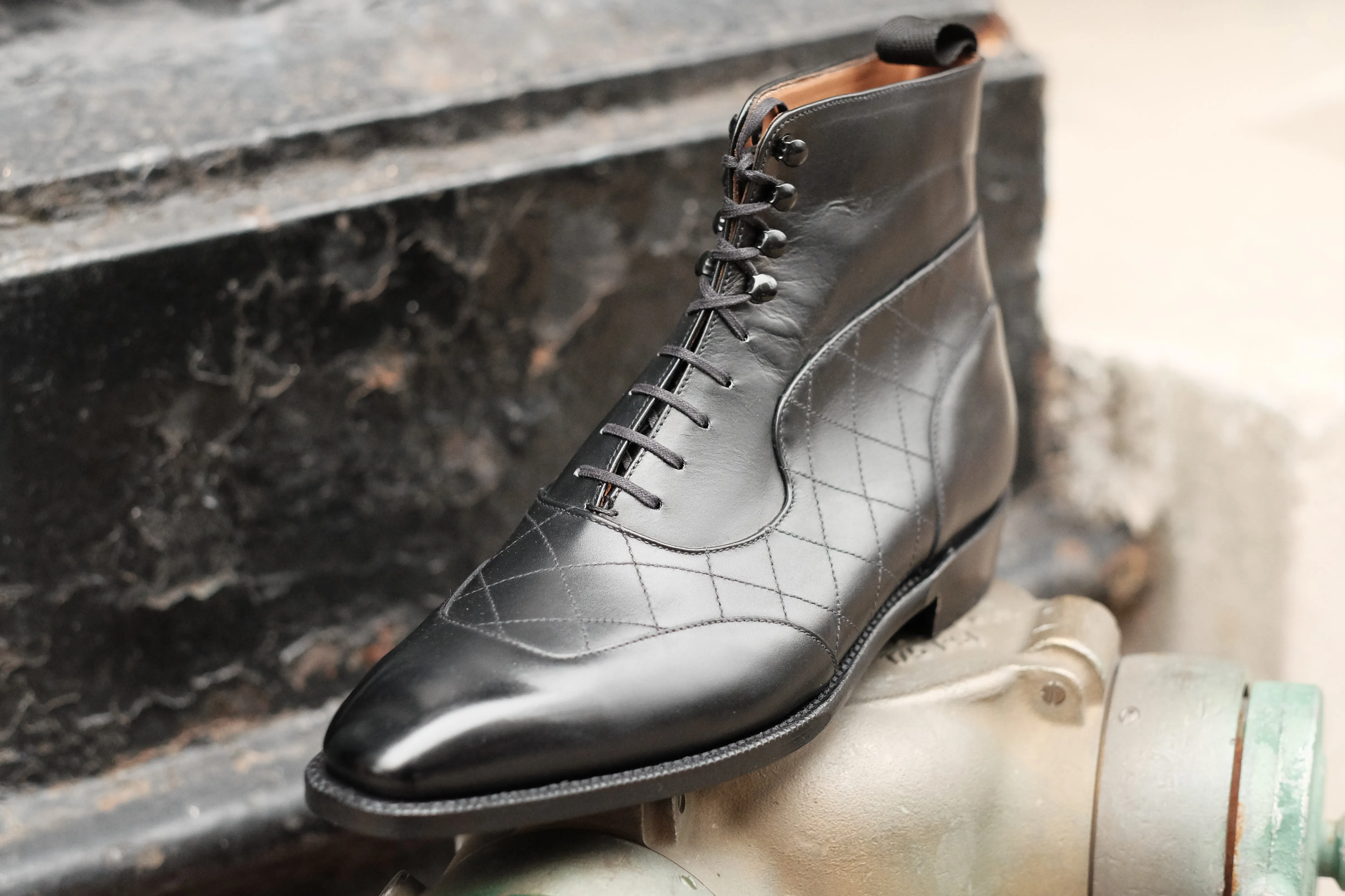 Pinehurst - MTO - Black Calf / Quilted Black Calf  - LPB Last - Single Leather Sole