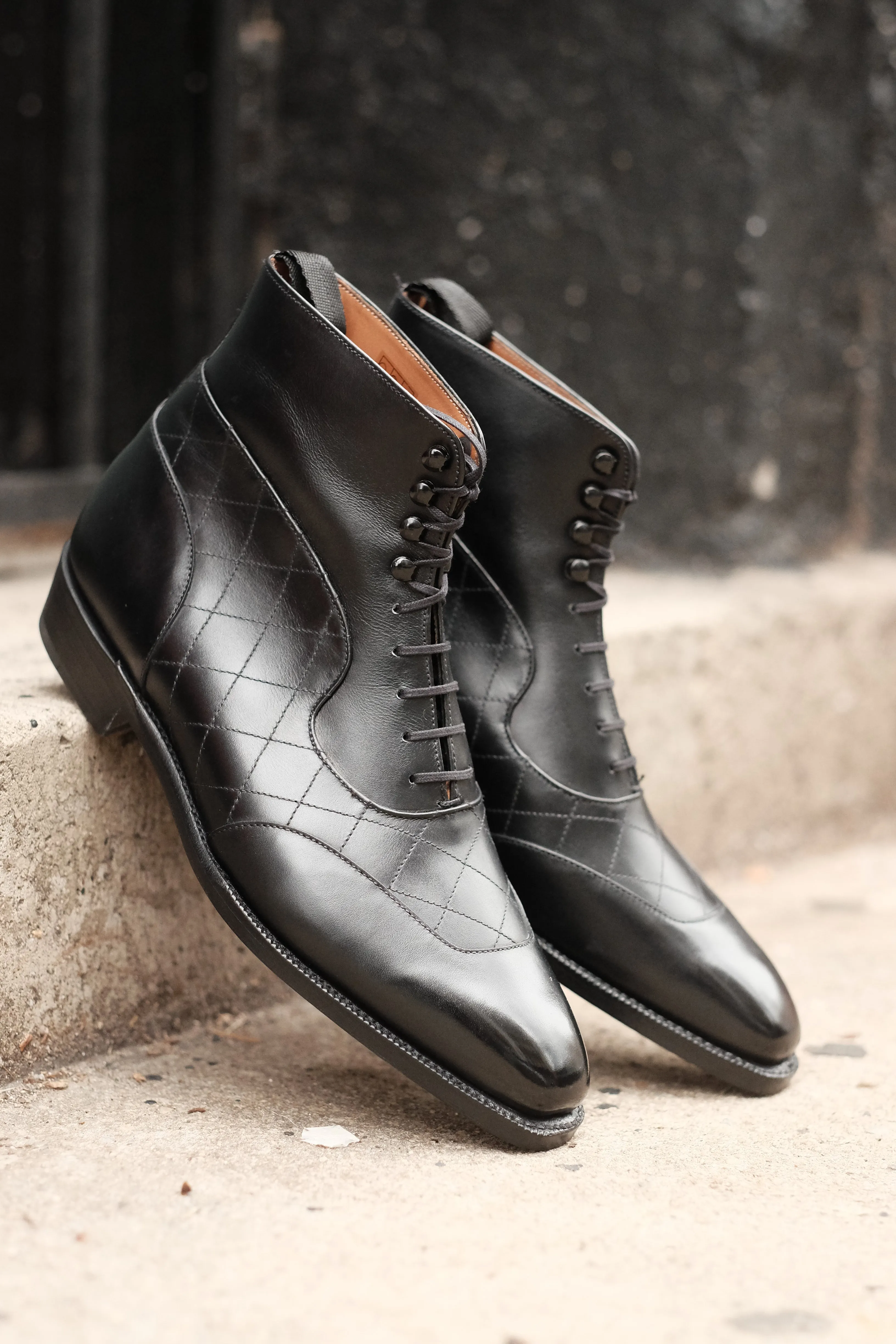 Pinehurst - MTO - Black Calf / Quilted Black Calf  - LPB Last - Single Leather Sole