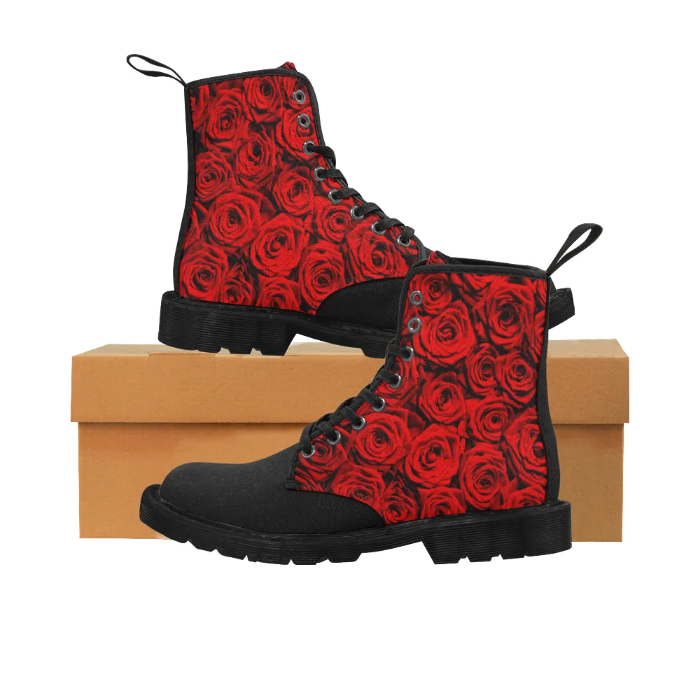 Red Roses Combat Boots - black