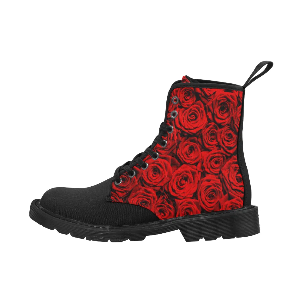 Red Roses Combat Boots - black