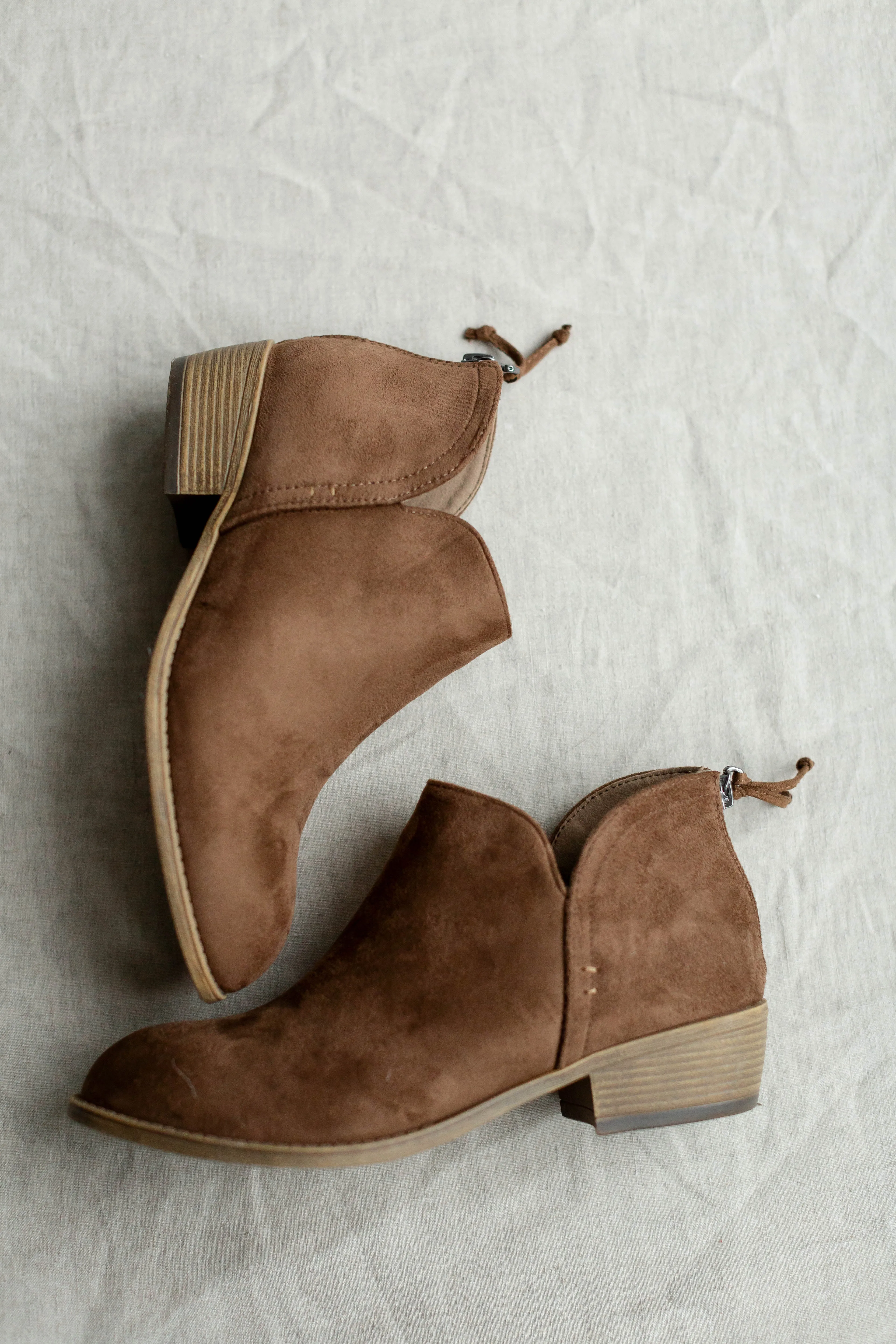 'Rhode' Low Heel Suede Ankle Boots in Deep Taupe