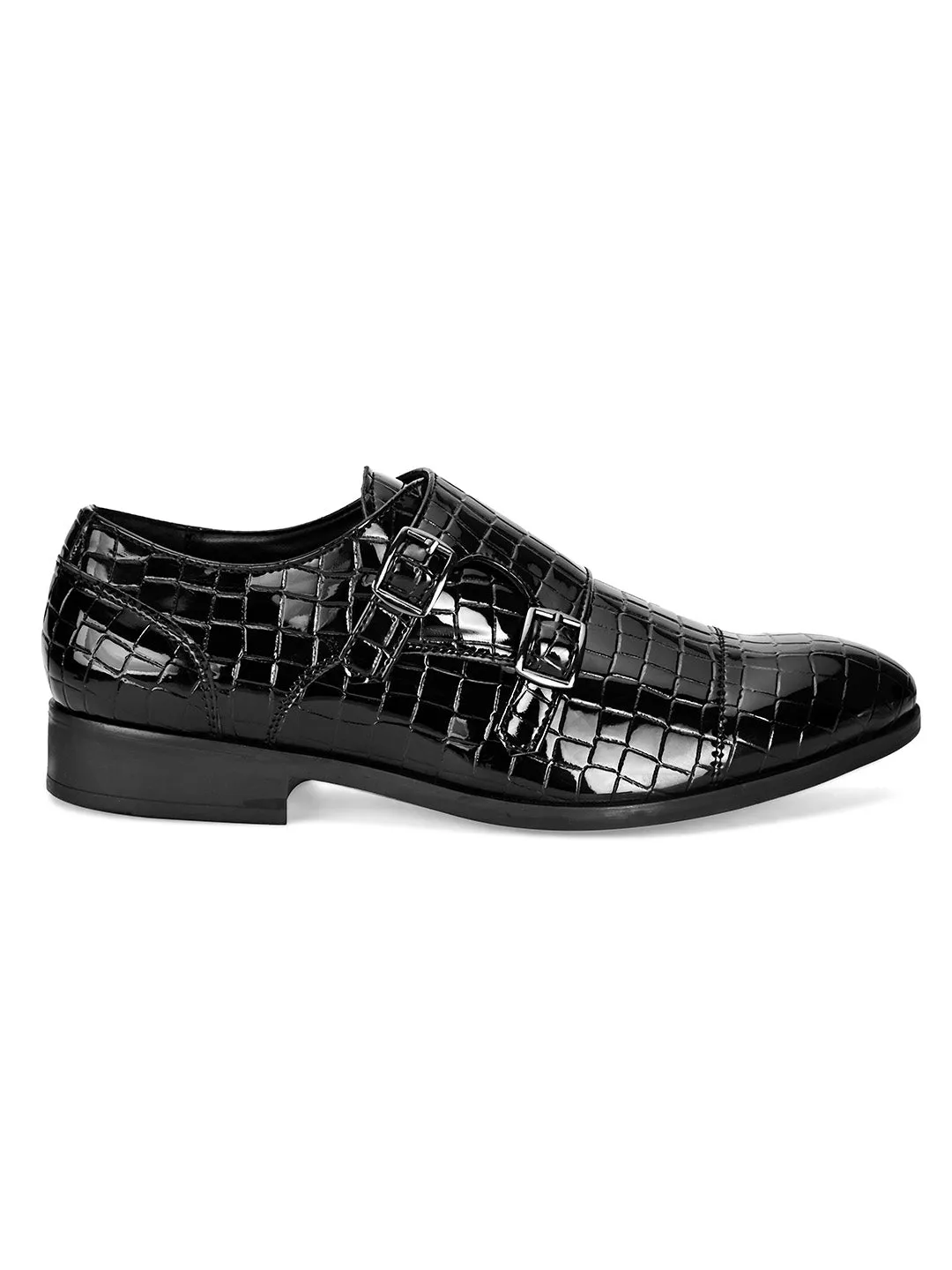 Rivet Black Patent Monk Shoes