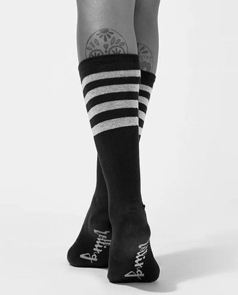 Rolling Calf High Socks - Black and White Striped