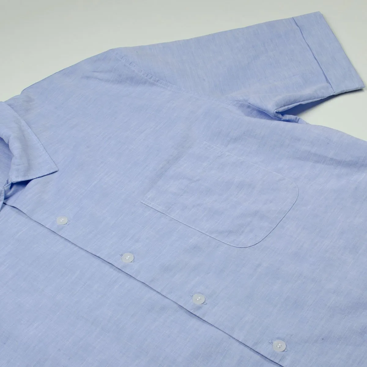 Sunspel - Short Sleeve Leisure Shirt - Blue Linen