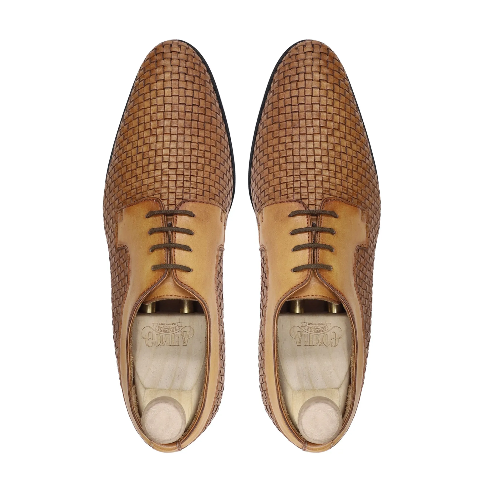 Svasto - Men's Yellow Calf and Hand Woven Leather Derby Shoe