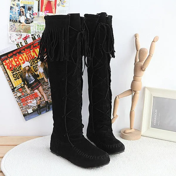 Tassel Suede Flat Tall Boots for Women 4549