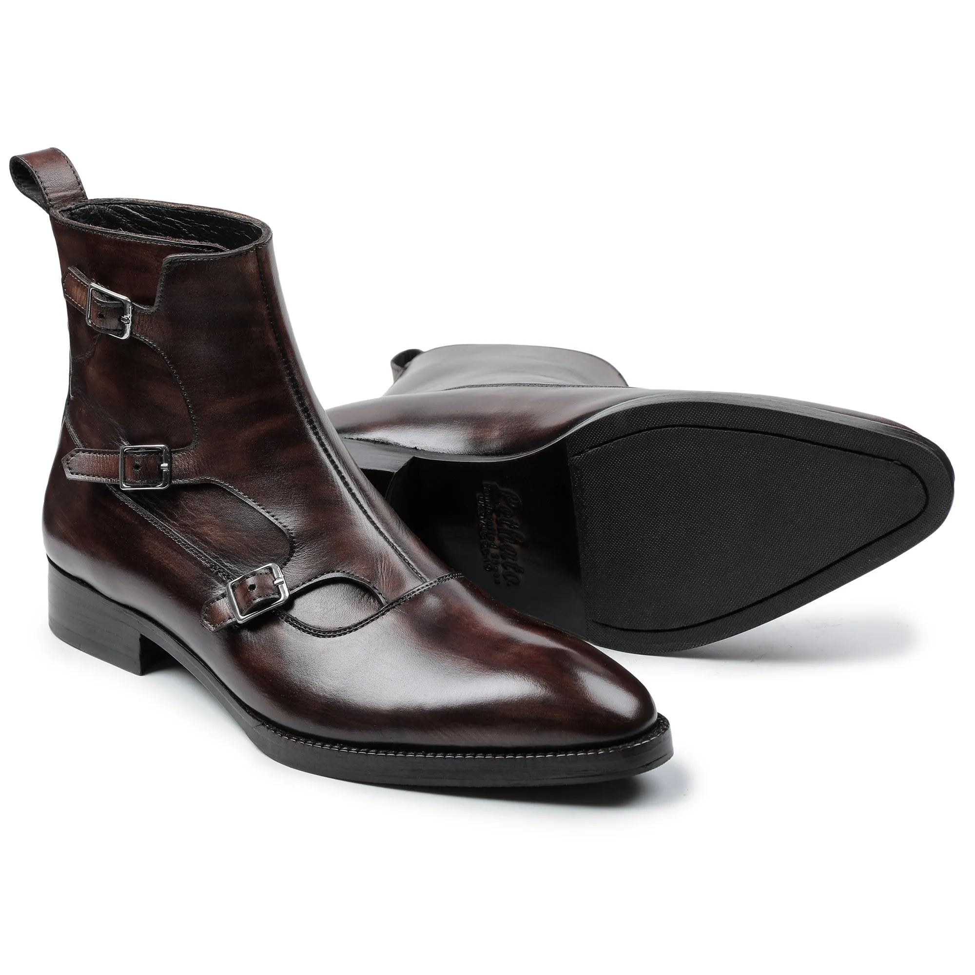 Triple Monk Strap Boots - Dark Brown