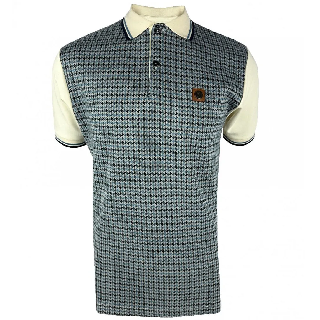 Trojan Houndstooth Panel Polo Shirt Ecru