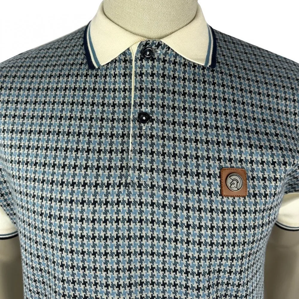 Trojan Houndstooth Panel Polo Shirt Ecru