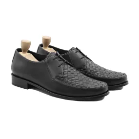 Umay - Men's Black Calf and Hand Woven Leather Derby Shoe