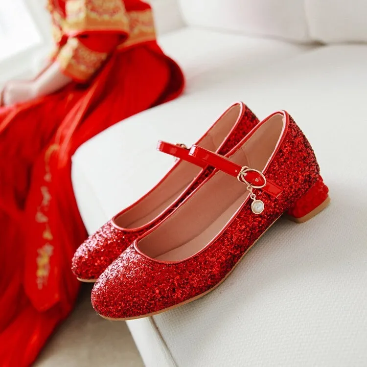 Women's Sparkling Sequins Shallow Mary Janes Rhinestone Flat Pumps