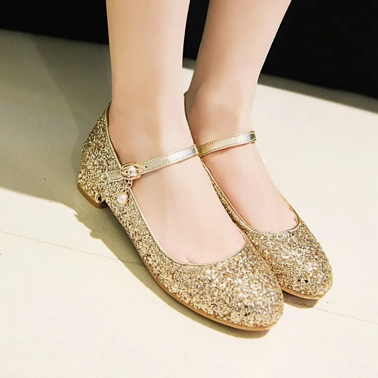 Women's Sparkling Sequins Shallow Mary Janes Rhinestone Flat Pumps