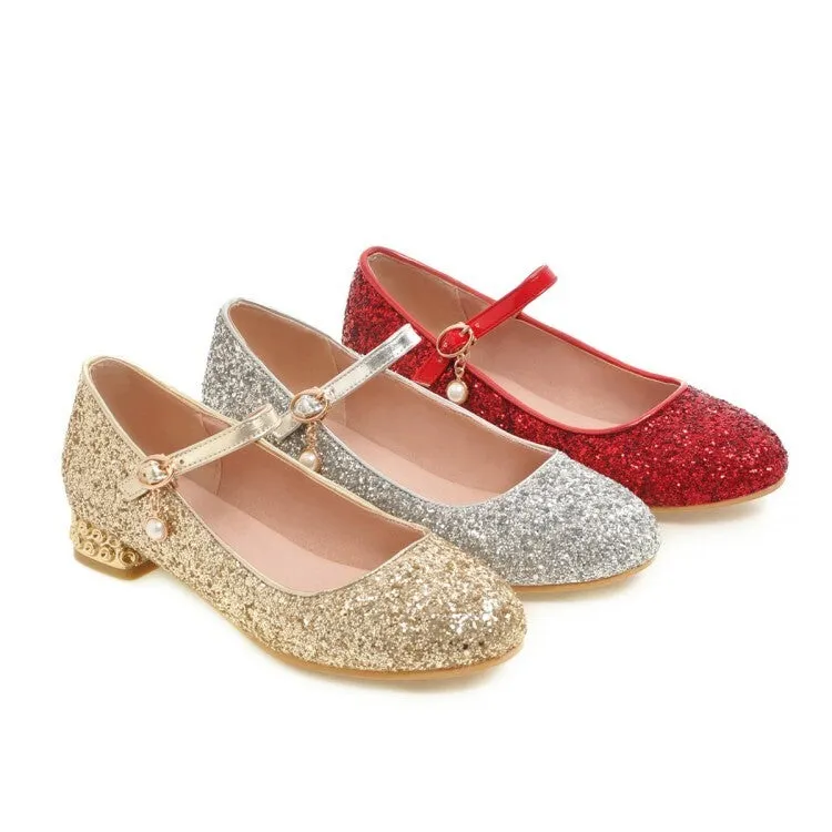 Women's Sparkling Sequins Shallow Mary Janes Rhinestone Flat Pumps